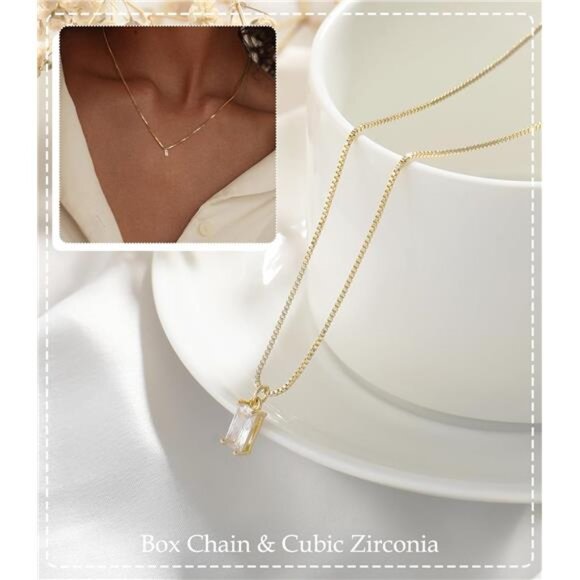 Diamond Necklaces for Women 14K Gold Plated Emerald Birthstone for Women Mothers - Picture 3 of 7